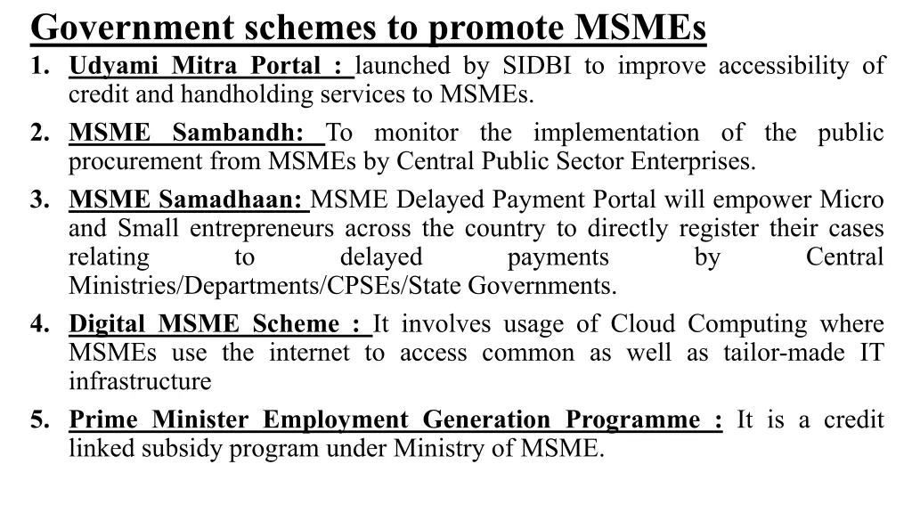 government schemes to promote msmes 1 udyami