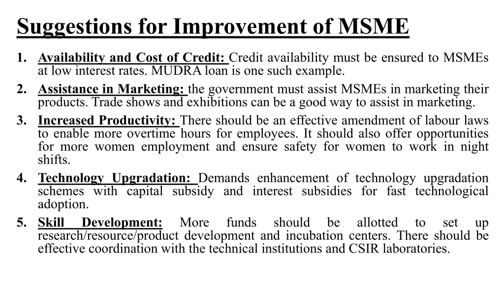 suggestions for improvement of msme