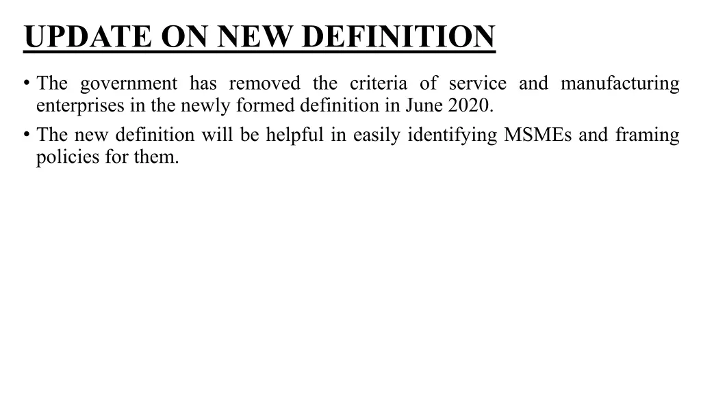 update on new definition