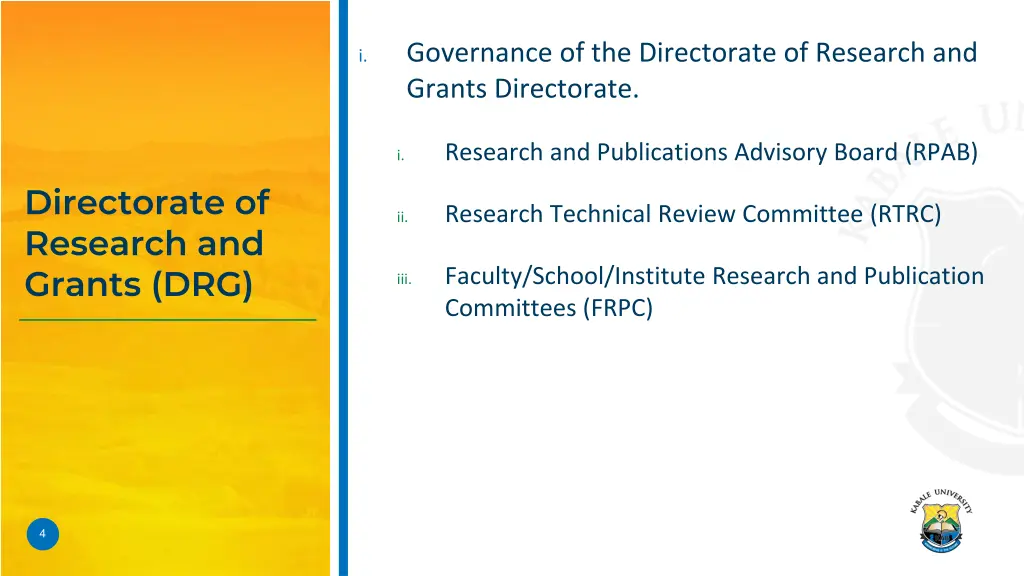 governance of the directorate of research