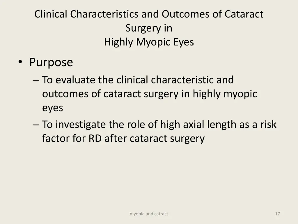 clinical characteristics and outcomes of cataract