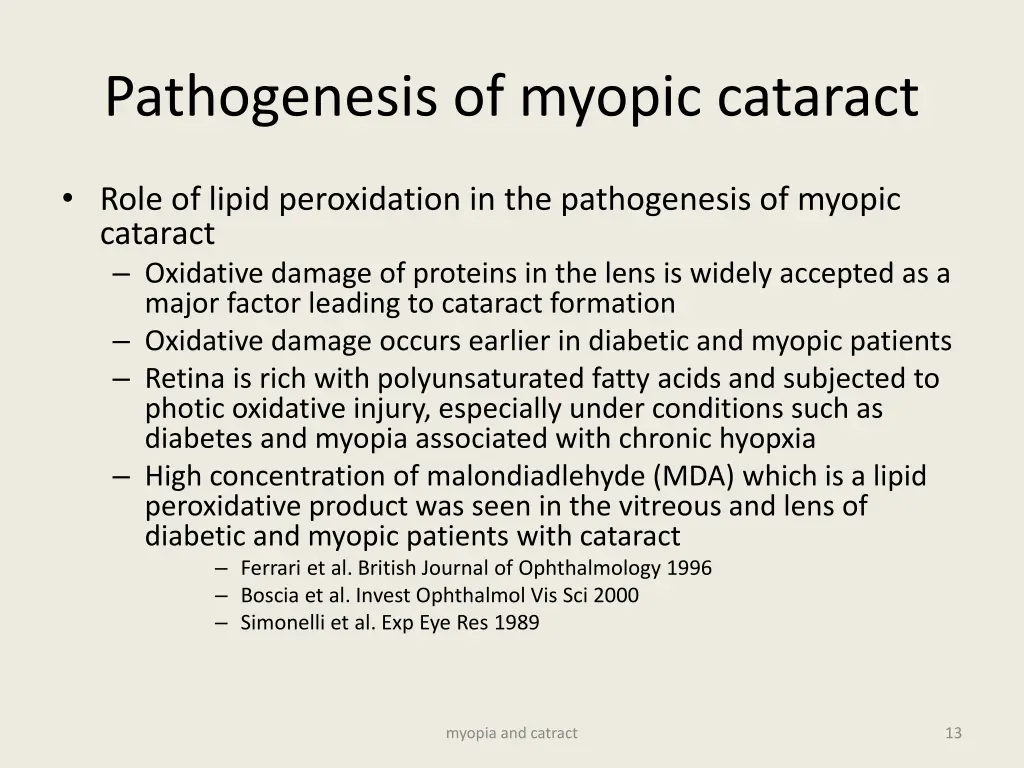 pathogenesis of myopic cataract
