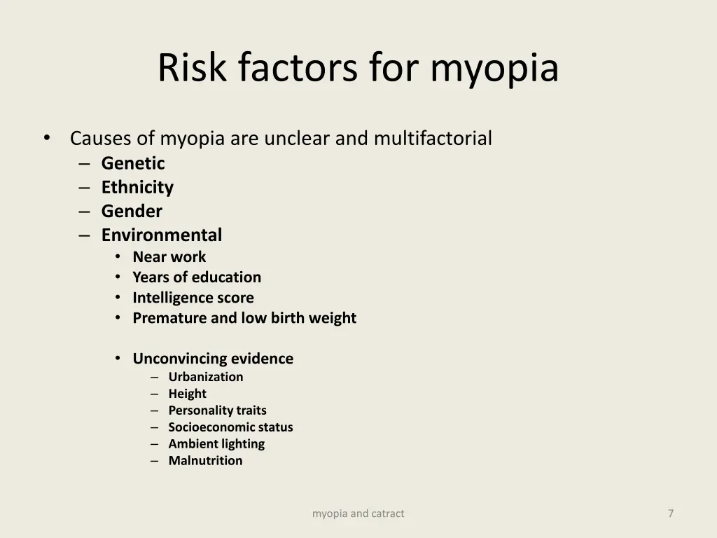 risk factors for myopia
