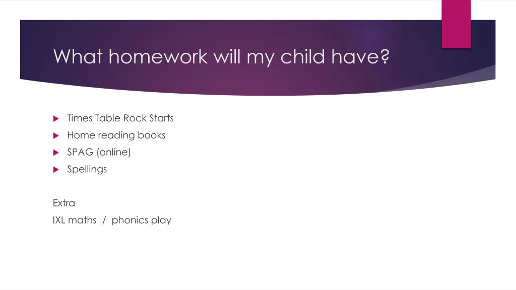 what homework will my child have