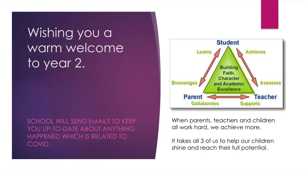 wishing you a warm welcome to year 2