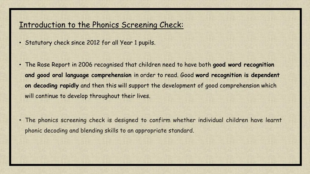 introduction to the phonics screening check