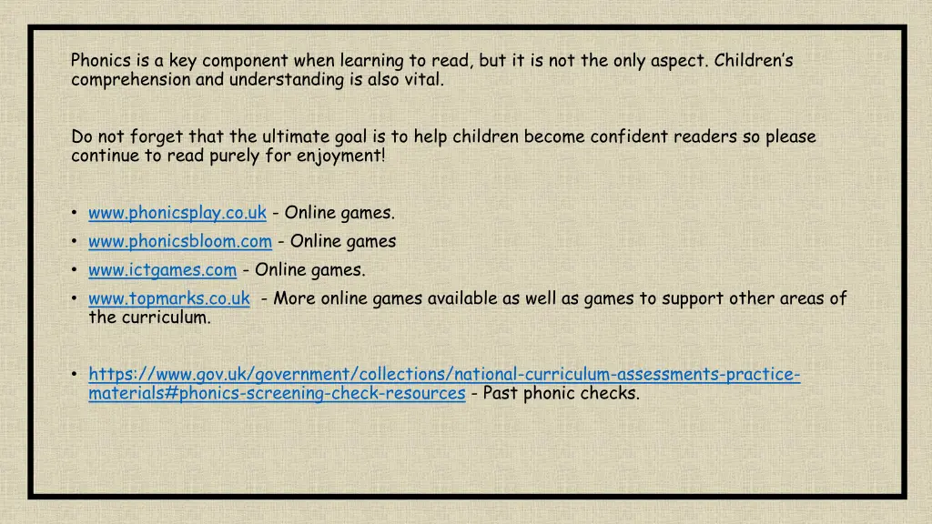 phonics is a key component when learning to read