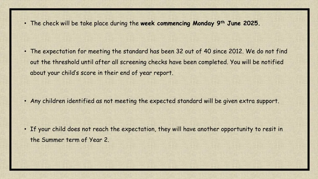 the check will be take place during the week