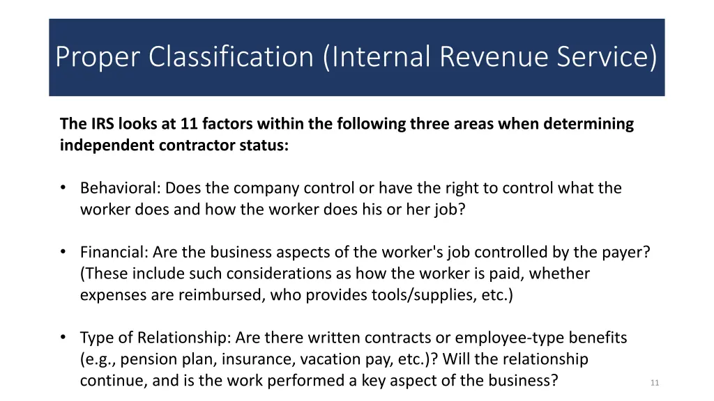 proper classification internal revenue service