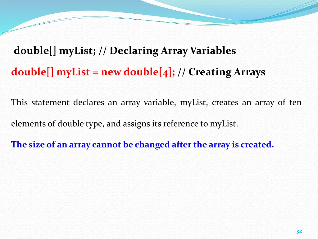 double mylist declaring array variables