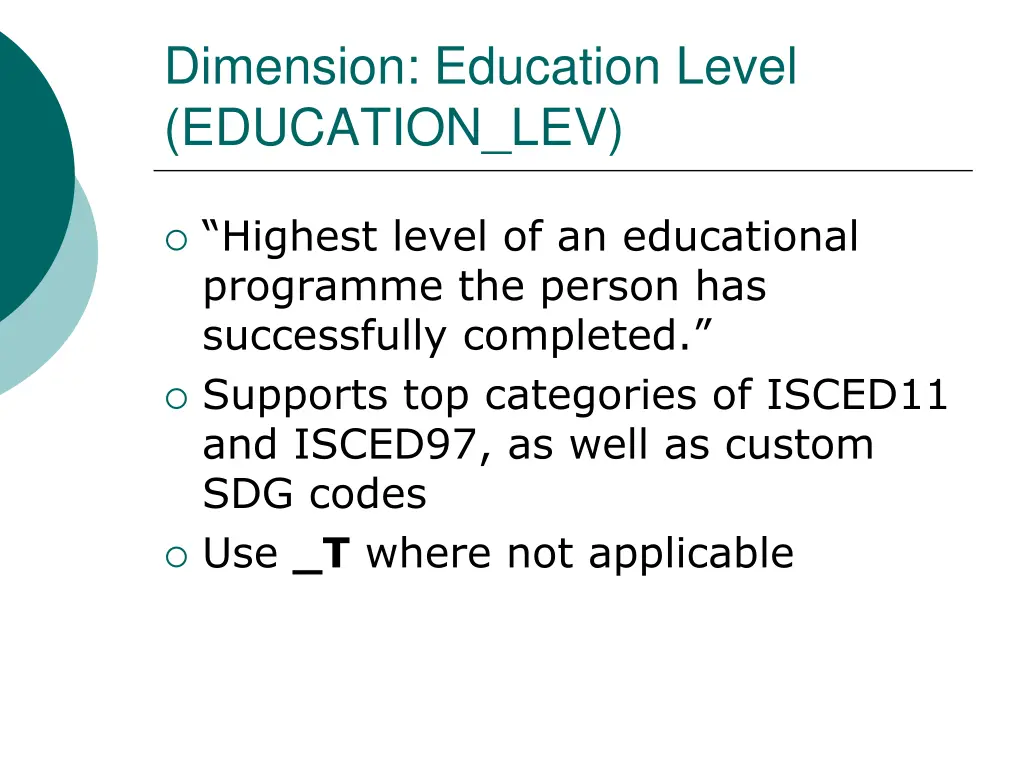 dimension education level education lev