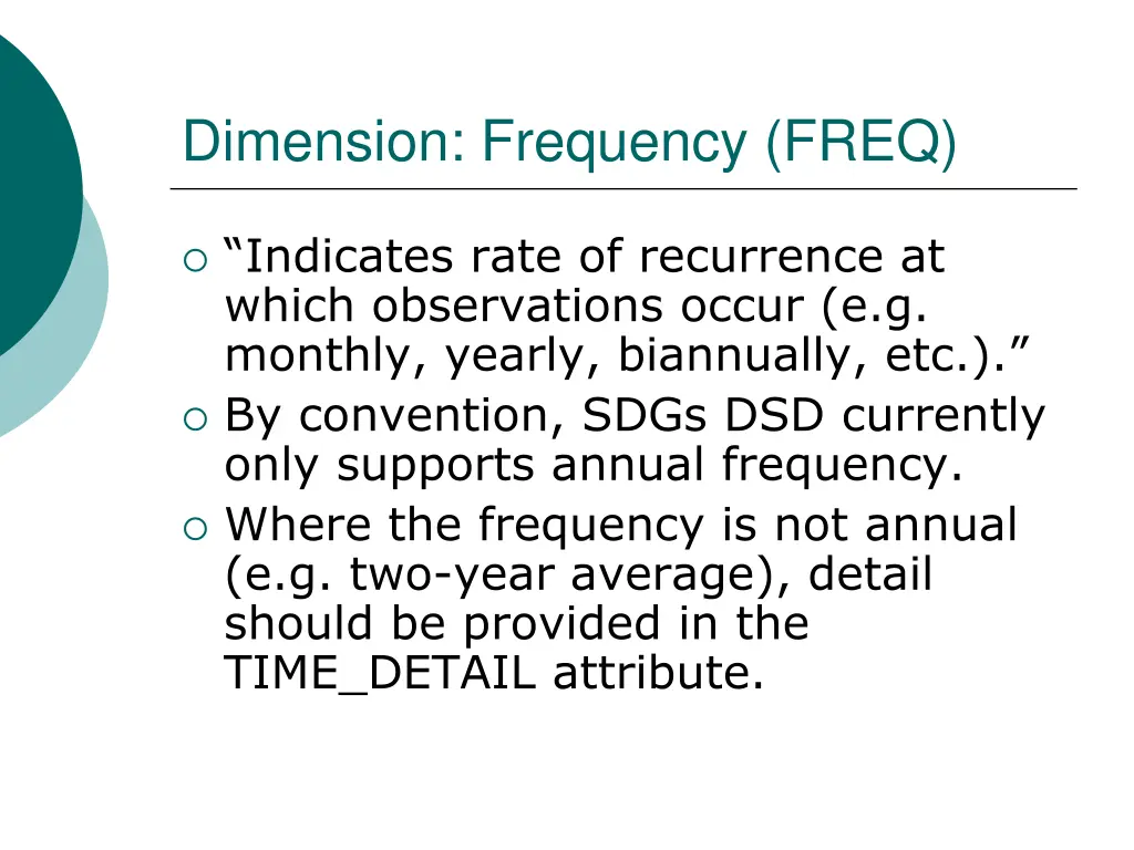 dimension frequency freq