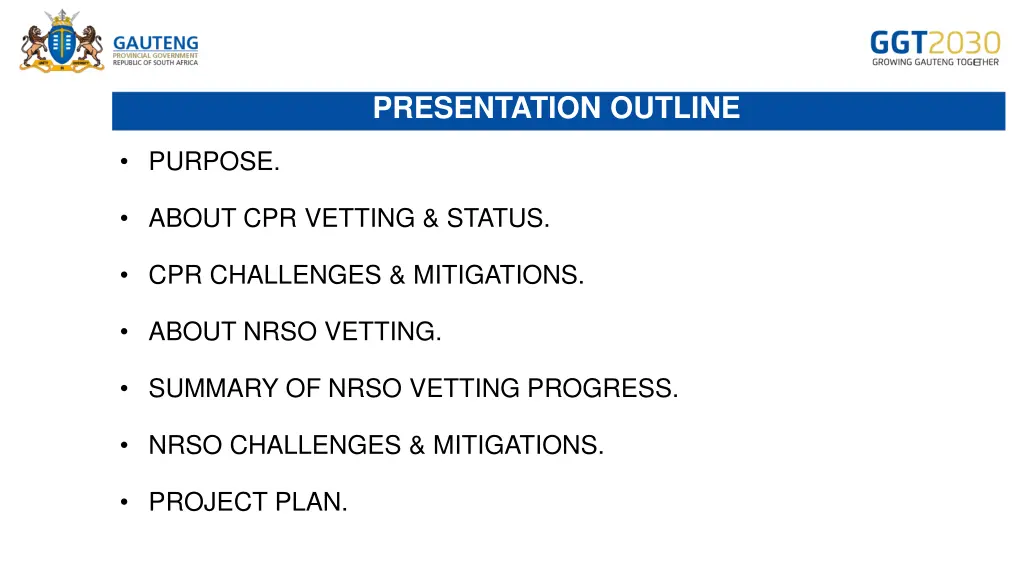 presentation outline