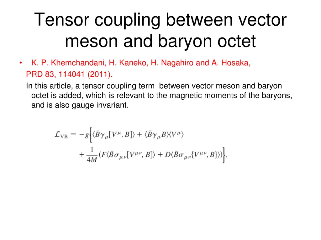 tensor coupling between vector meson and baryon