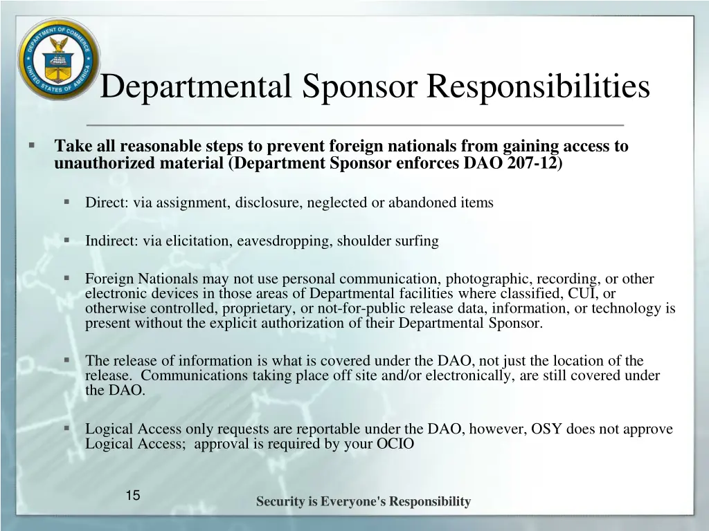 departmental sponsor responsibilities