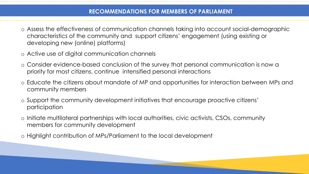 recommendations for members of parliament