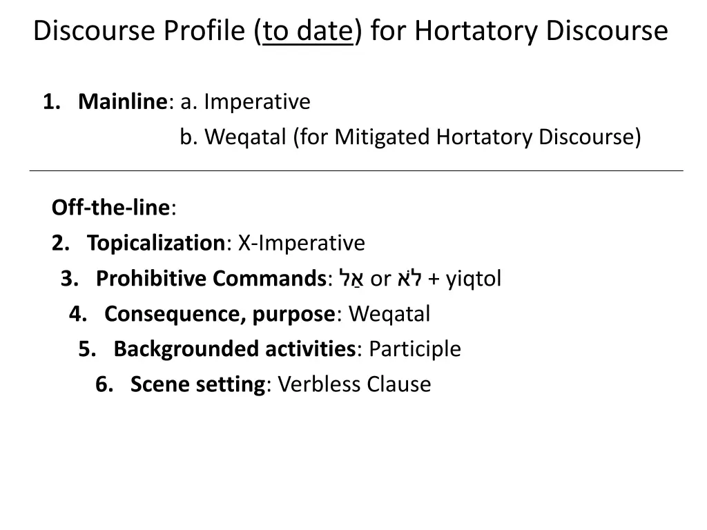 discourse profile to date for hortatory discourse