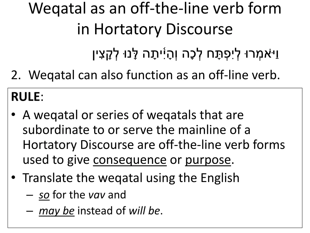 weqatal as an off the line verb form in hortatory 2
