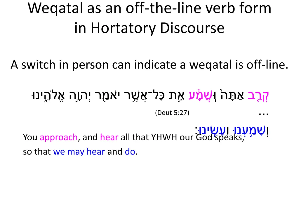 weqatal as an off the line verb form in hortatory 6