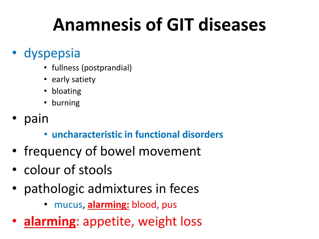 anamnesis of git diseases