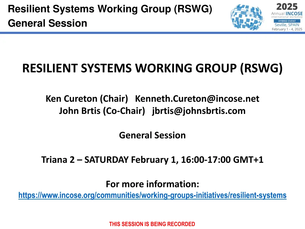 resilient systems working group rswg general