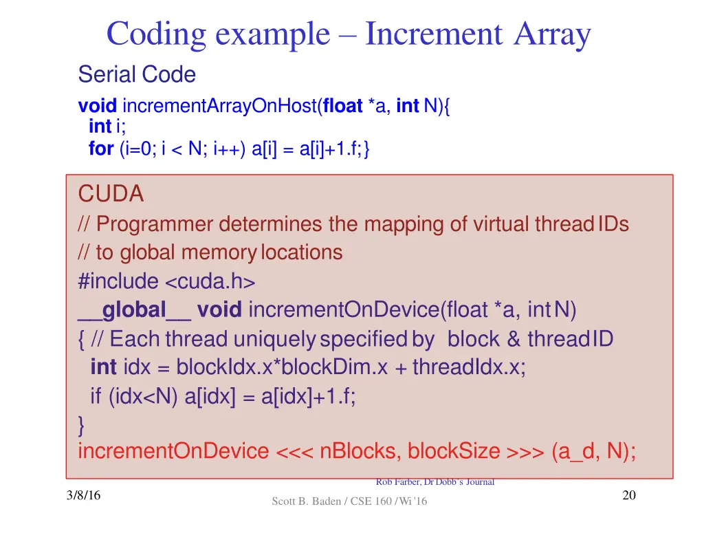 coding example increment array serial code void