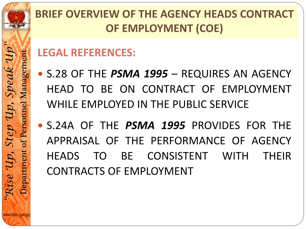 brief overview of the agency heads contract