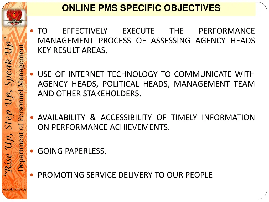 online pms specific objectives