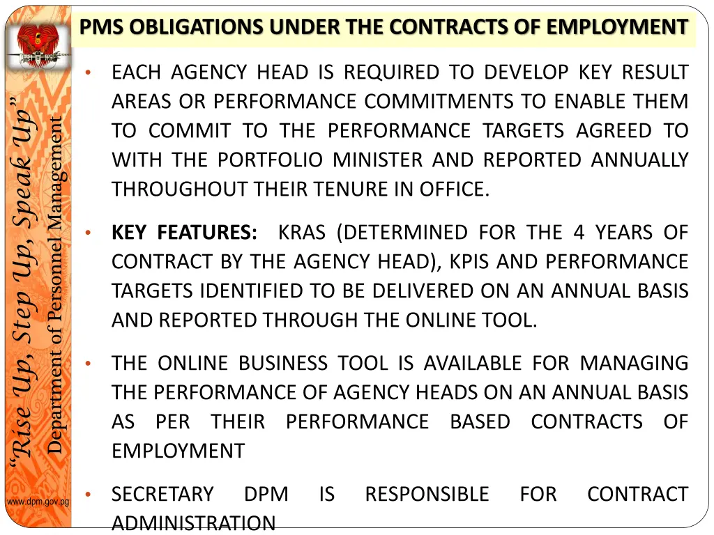 pms obligations under the contracts of employment