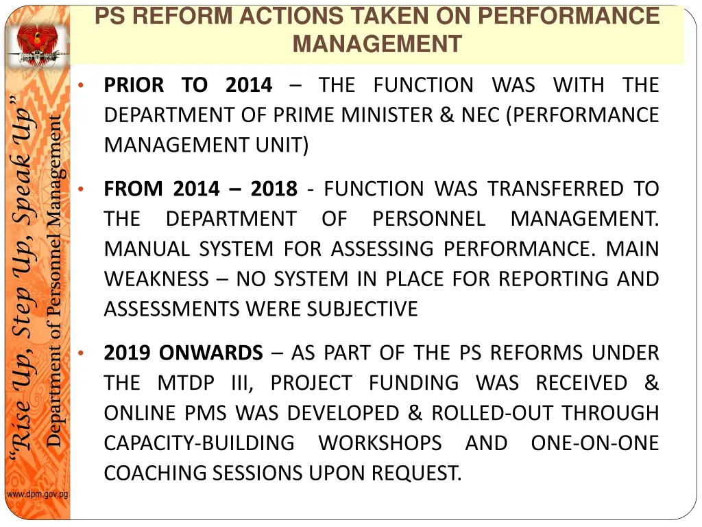 ps reform actions taken on performance management