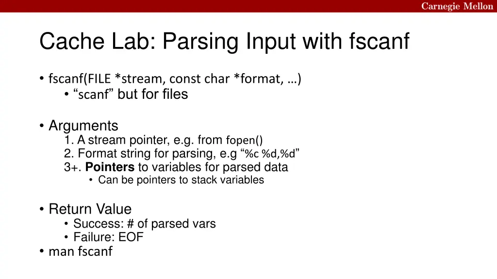 cache lab parsing input with fscanf