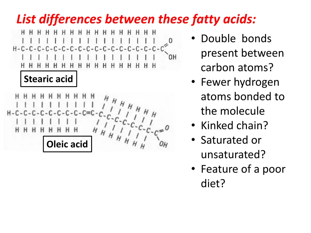 list differences between these fatty acids