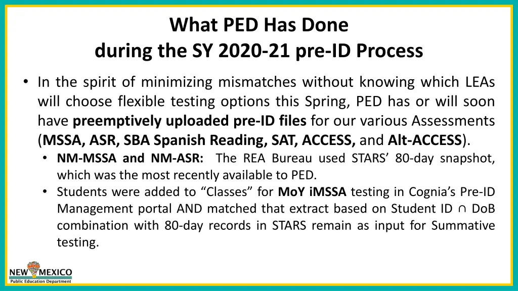 what ped has done during the sy 2020