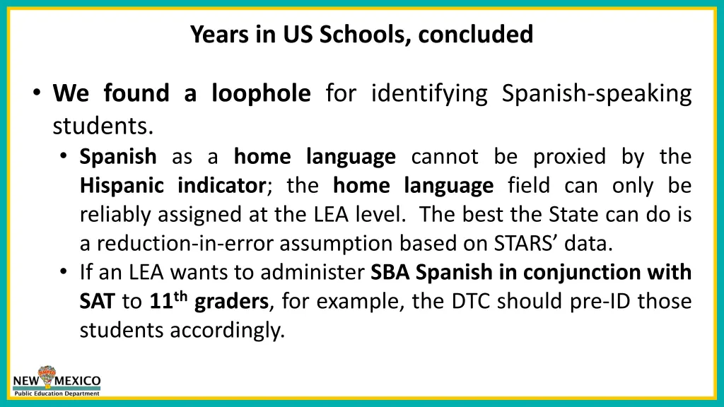 years in us schools concluded