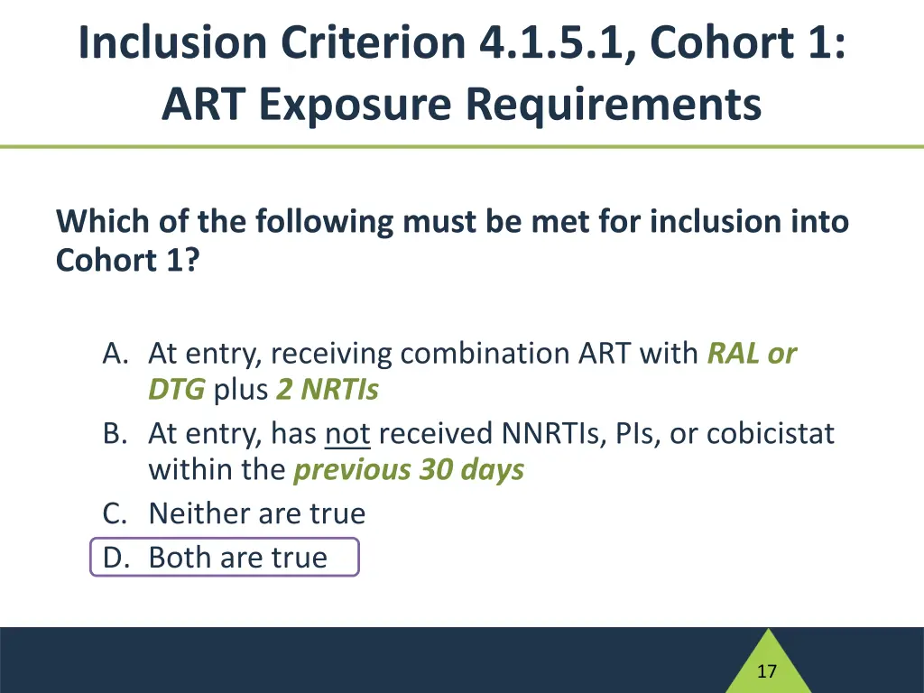 inclusion criterion 4 1 5 1 cohort 1 art exposure 1