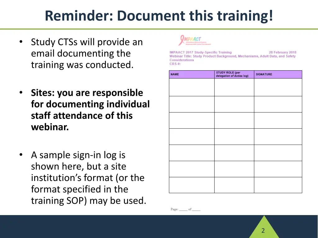 reminder document this training 1