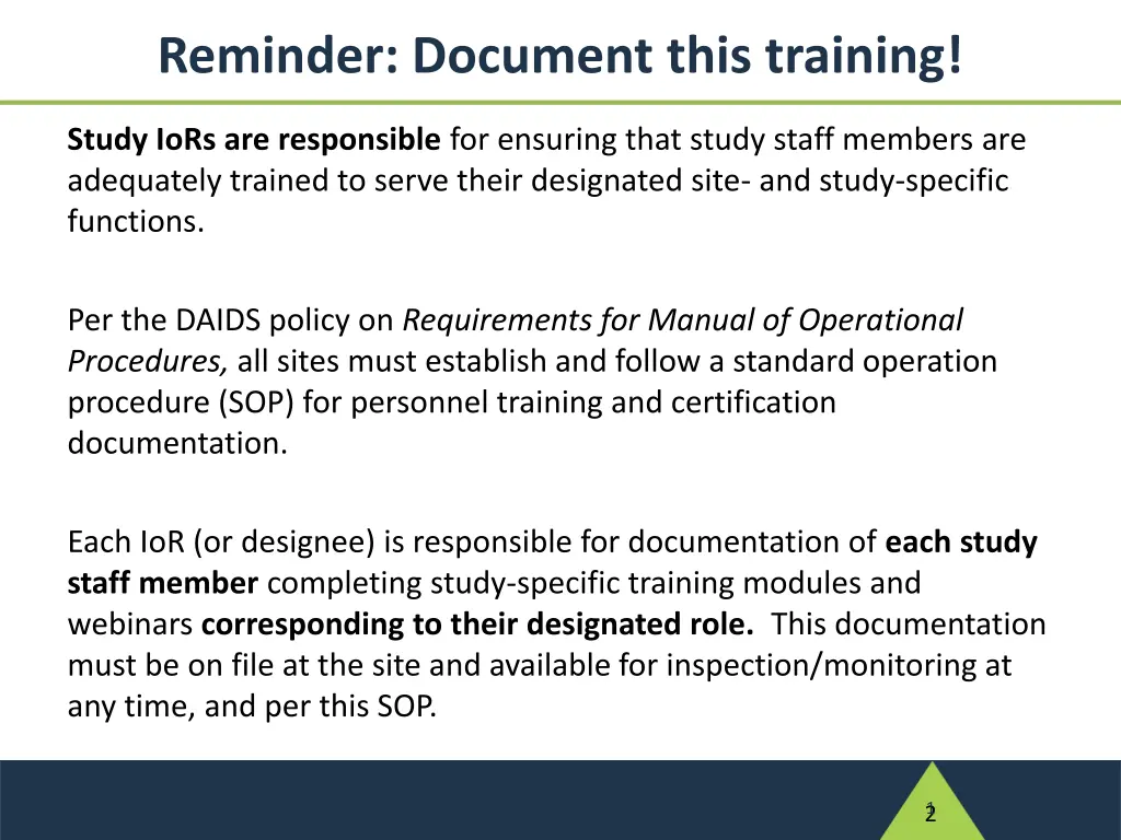 reminder document this training
