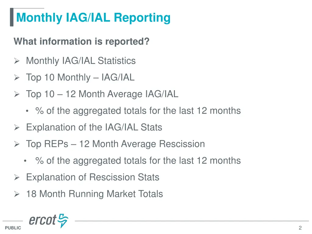 monthly iag ial reporting