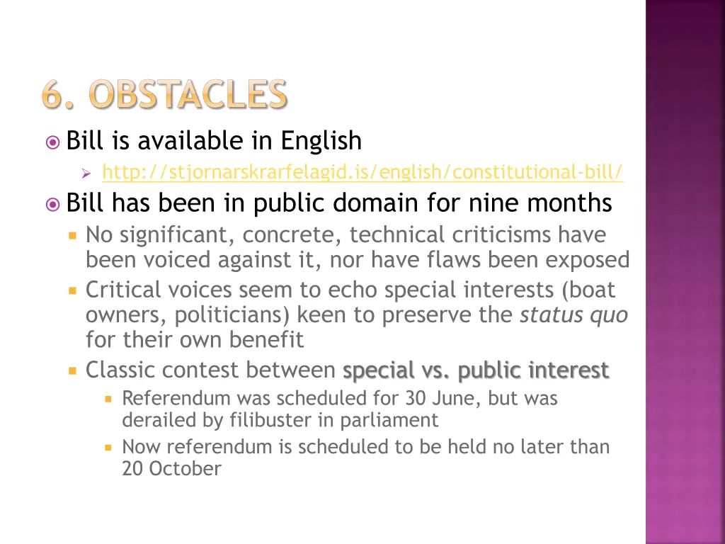 6 obstacles bill is available in english http