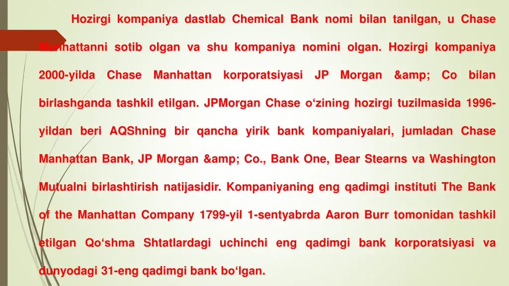 hozirgi kompaniya dastlab chemical bank nomi