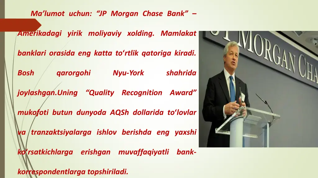 ma lumot uchun jp morgan chase bank