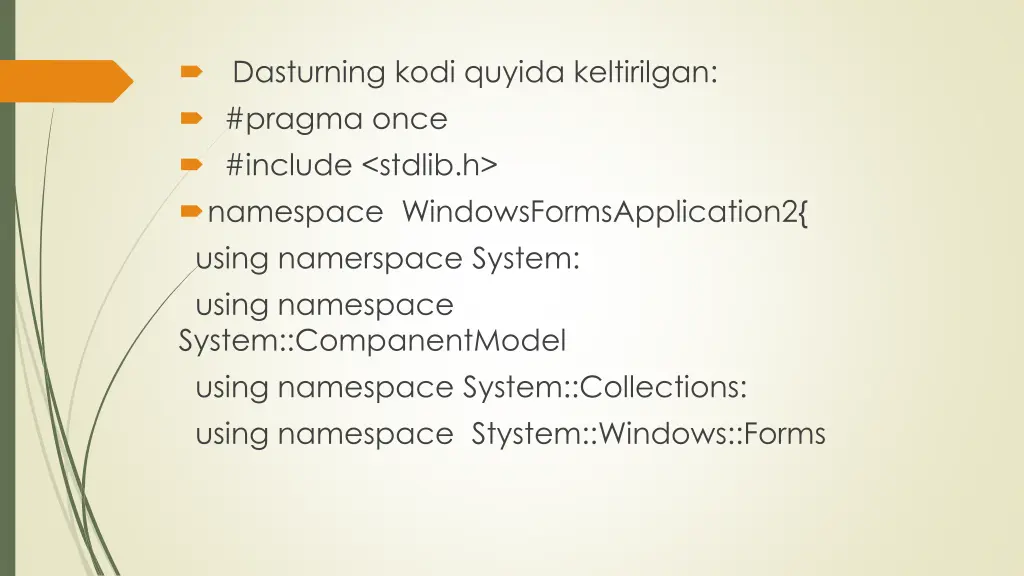 dasturning kodi quyida keltirilgan