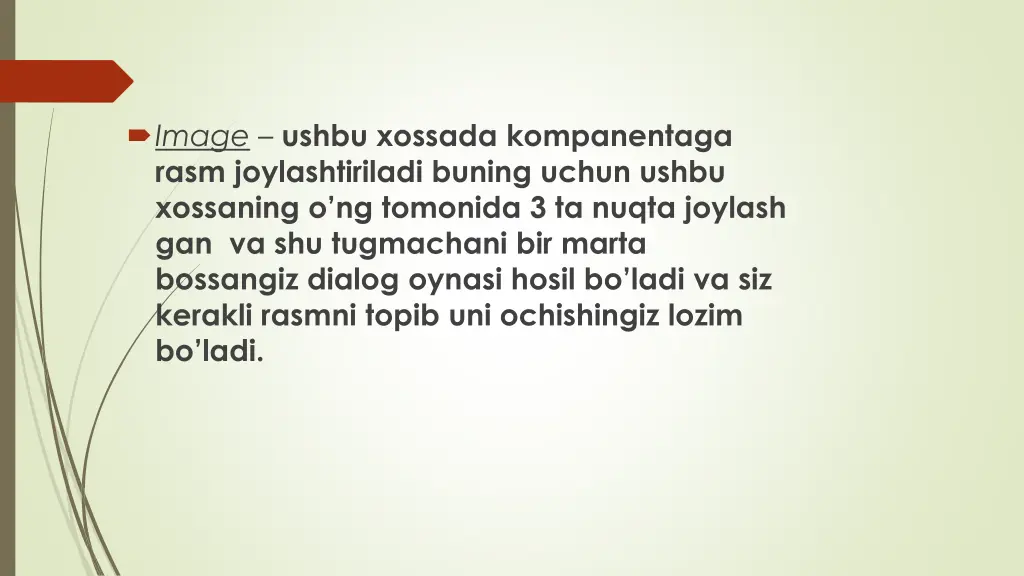 image ushbu xossada kompanentaga rasm