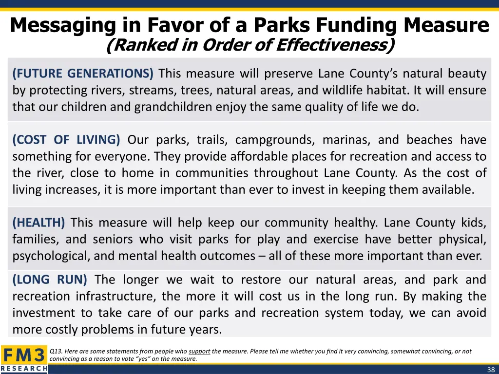 messaging in favor of a parks funding measure