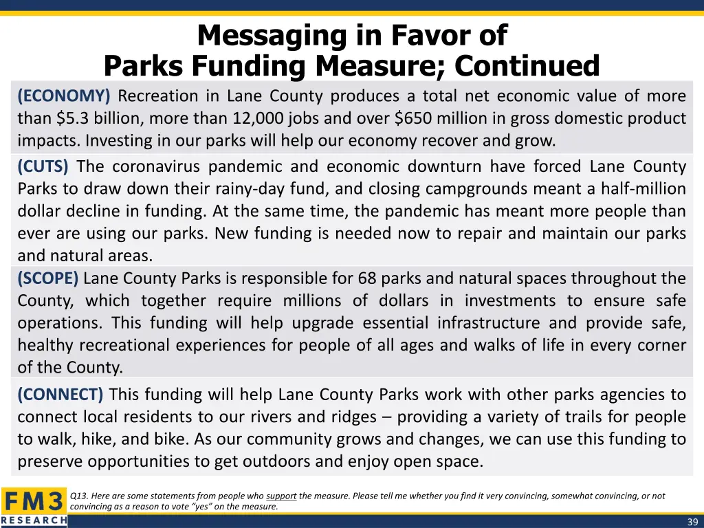 messaging in favor of parks funding measure