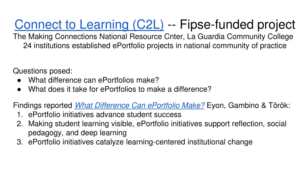 connect to learning c2l fipse funded project