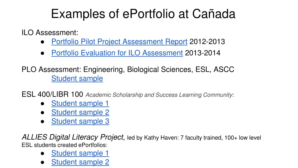 examples of eportfolio at ca ada