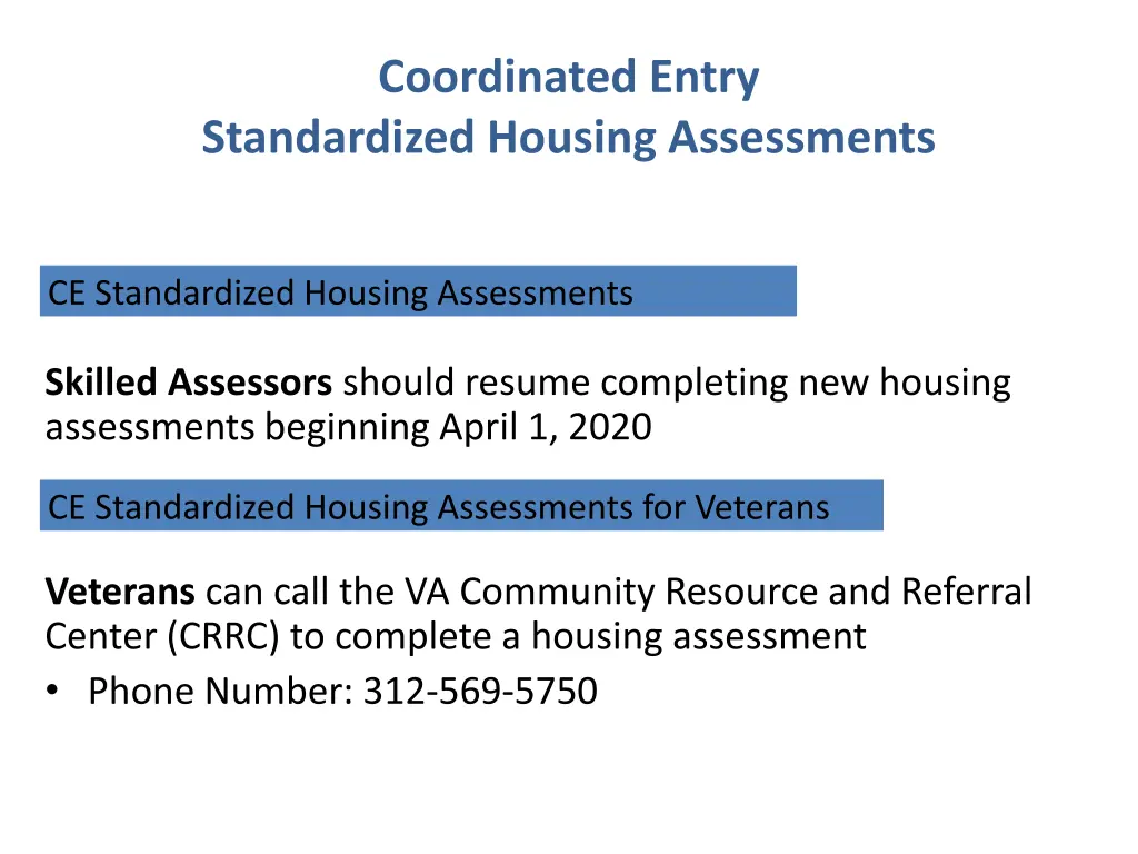 coordinated entry standardized housing assessments