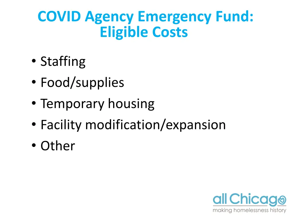 covid agency emergency fund eligible costs