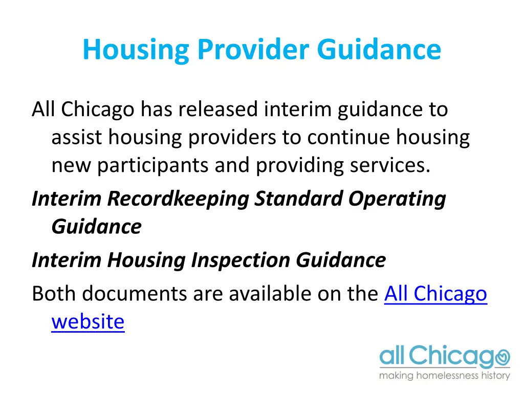 housing provider guidance